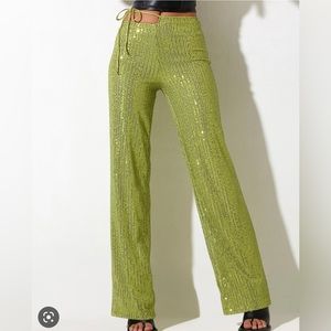 NWT motel rocks lime green sequin pants size large